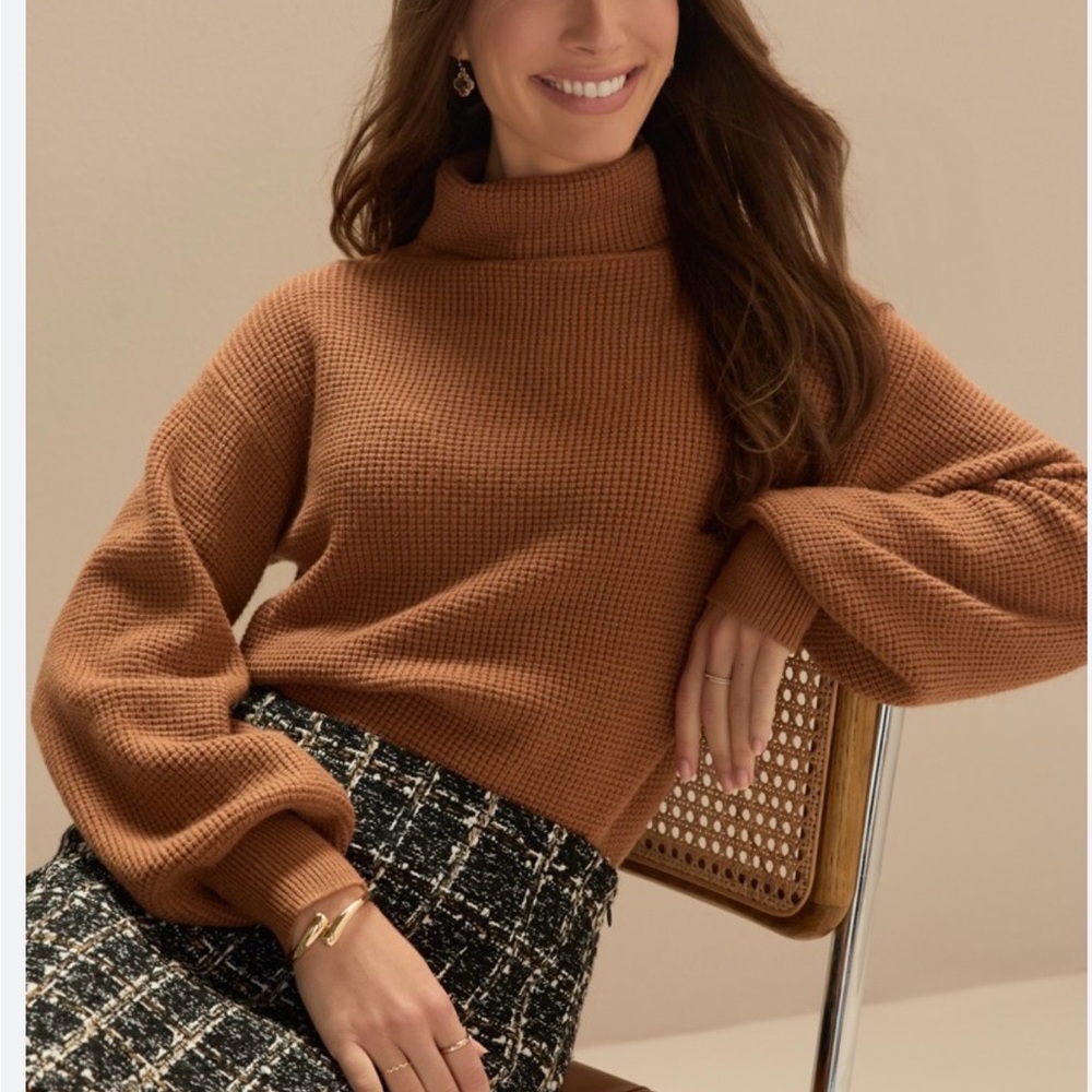 Francesca's Collections Warm Brown cowl neck waffle Sweater size large